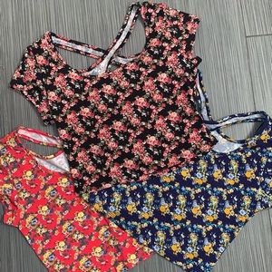 Floral Print Crop Tops Crossback